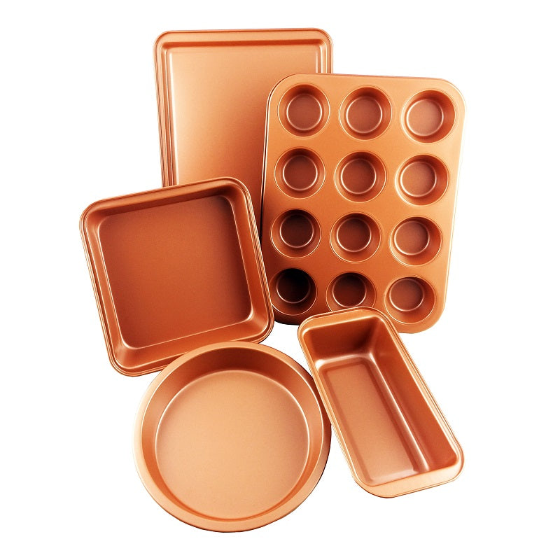 5 Pcs Copper Bakeware Set - Organic Eco Friendly Nonstick Coating